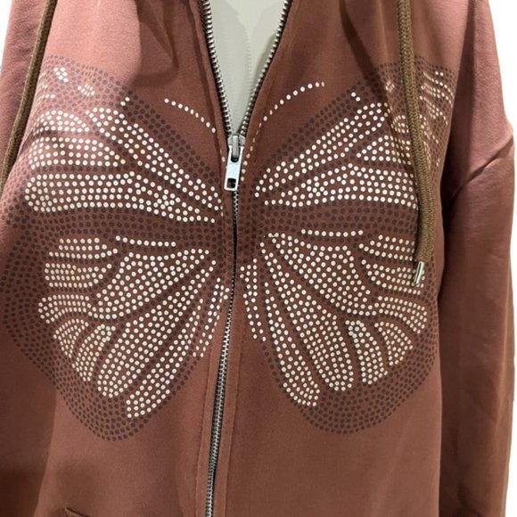 SIZE medium brown hoodie with stencilled butterfly / no brand - Picture 1 of 5